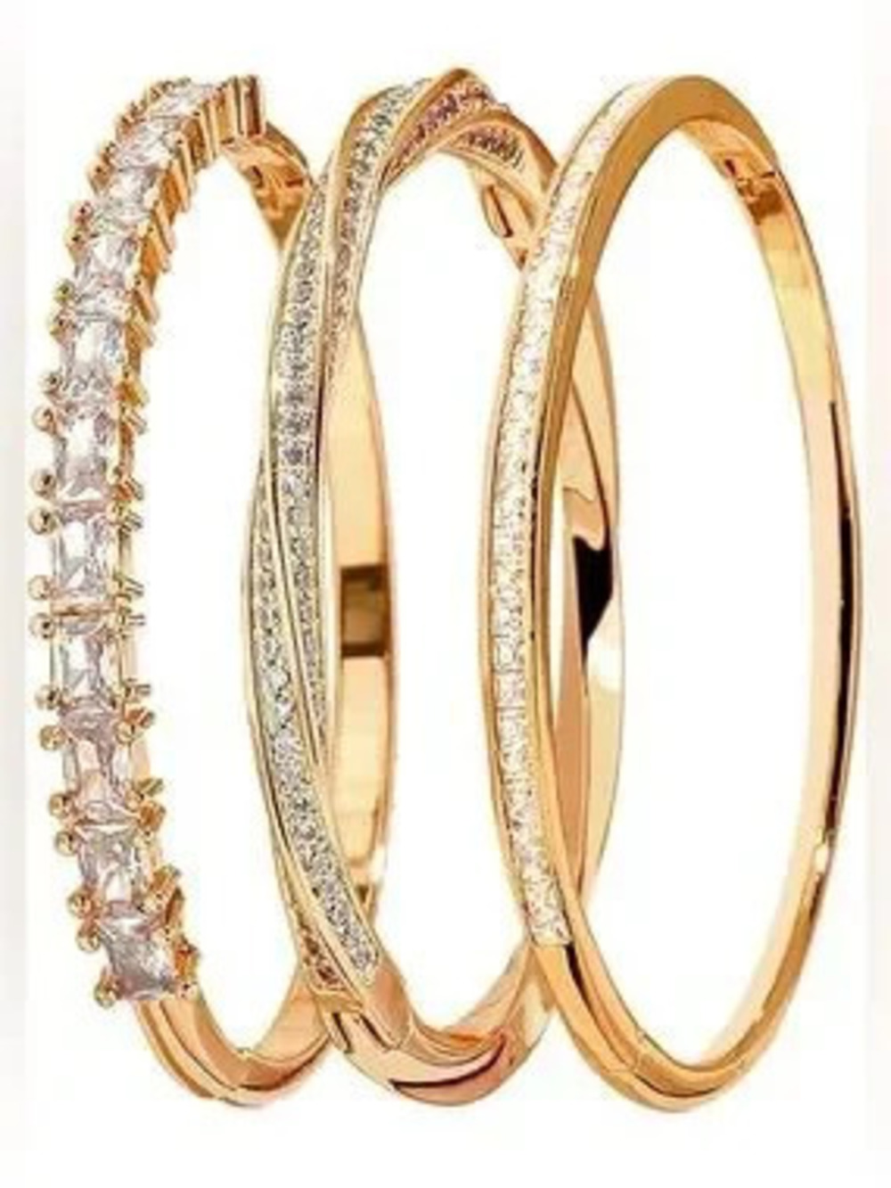 Anthropologie Rose Gold Crystal Bangle Bracelet Set